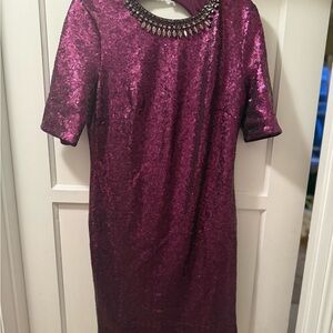 Like New Elegant Sequin Sheath Dress in Deep Plum
